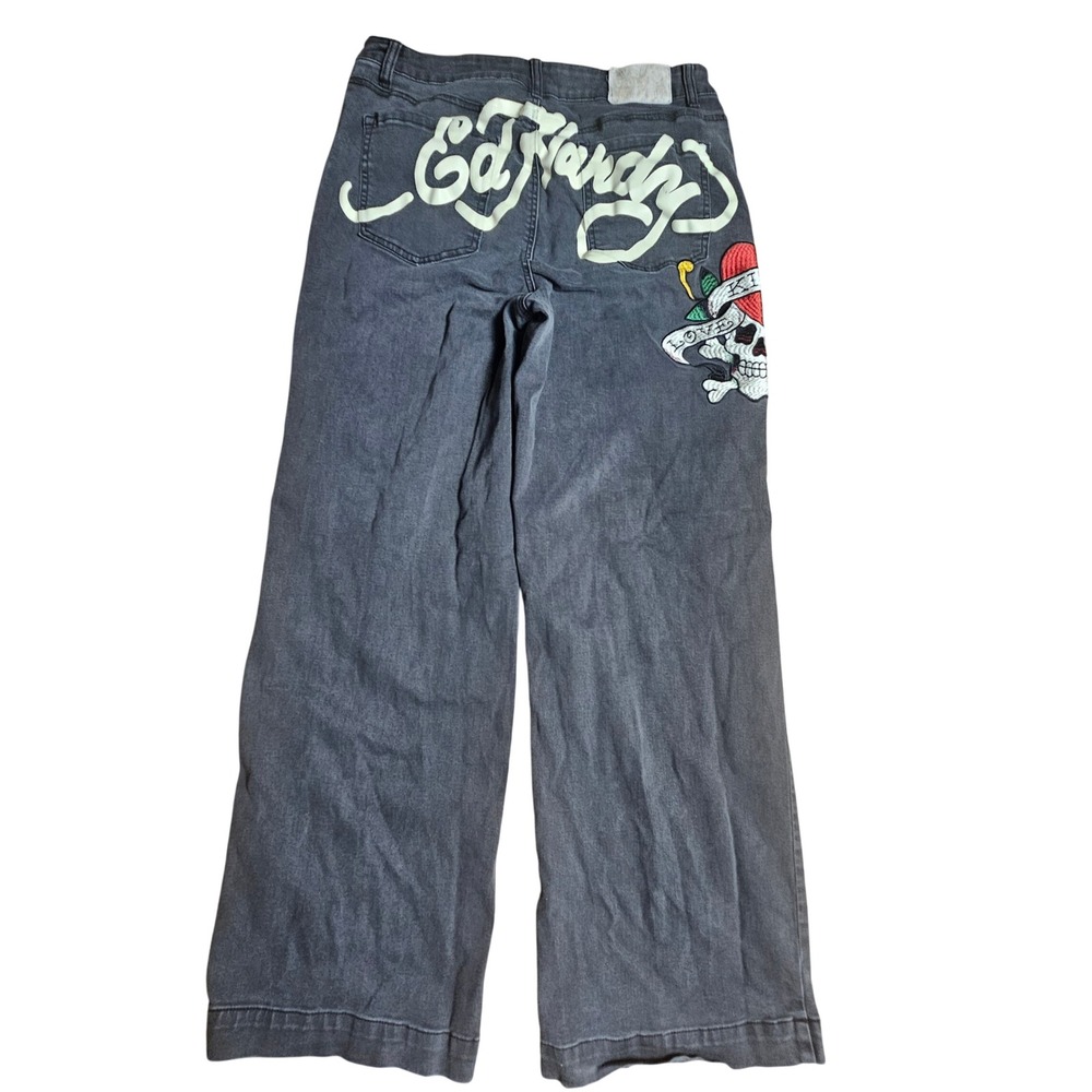 Ed Hardy Wide Leg Jeans Love Kills Slowly Tattoo Graphic 34x32 Streetwear Skate